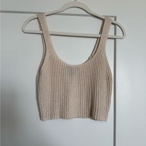 Ribbed Knit Beige Tank Top